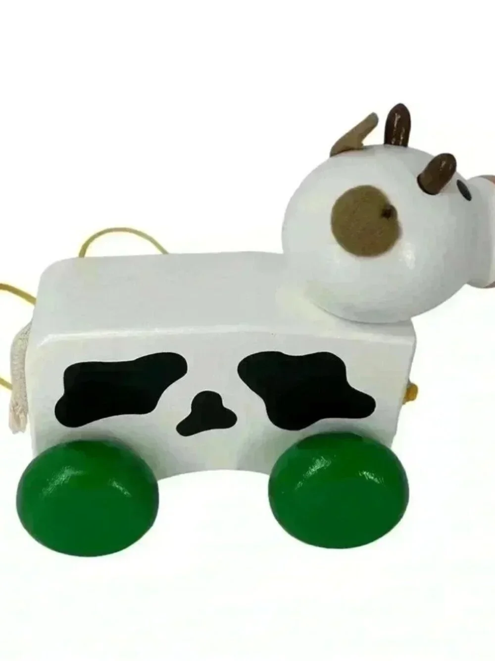 Wooden Cow Pull Along Toy Hand Painted Made in Europe New